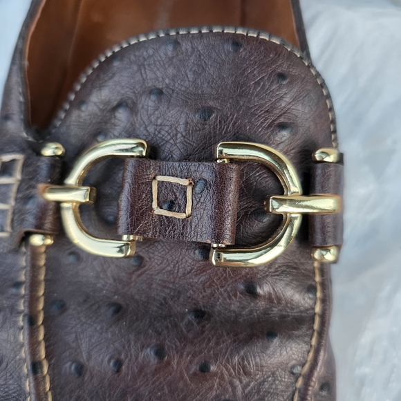 Donald J Pliner luxurious leather \'Ostrich\' brown loafers w gold accents. EUC main image 8